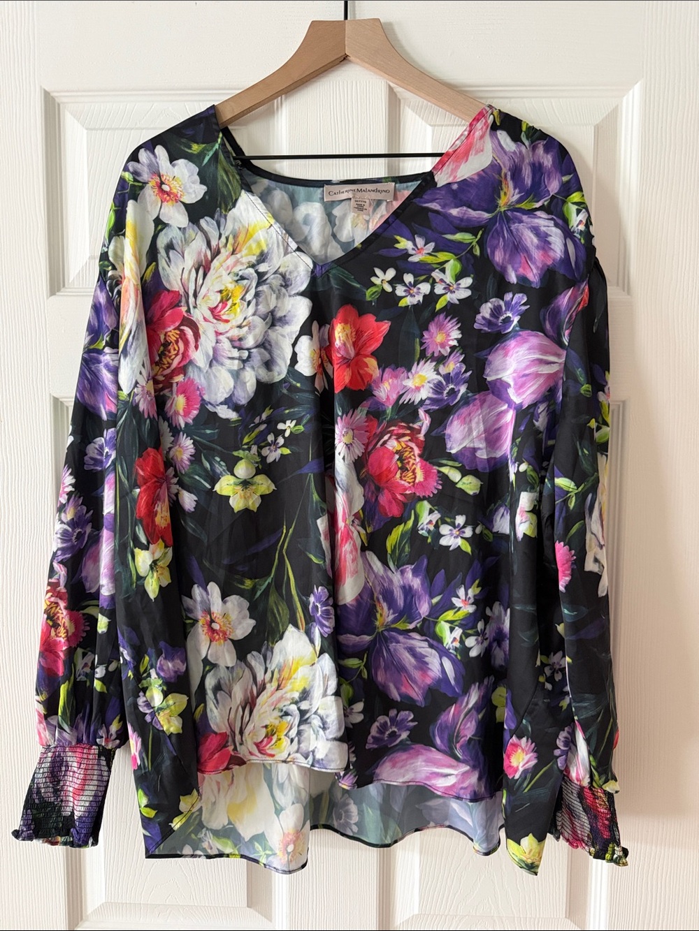 Catherine Malandrino Black Floral V-Neck Blouse